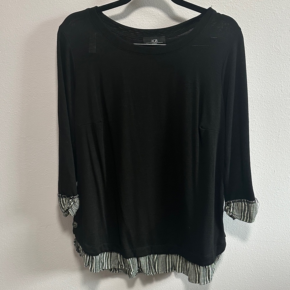 AGB Black Long Sleeve Top with Striped Accents